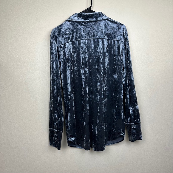 & Other Stories Sz Large Crushed Velvet Velour Button Up Shirt Top Slate Blue - Picture 7 of 7